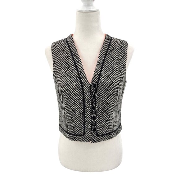 Vintage Jack Winter Womens Small Vest Wool Tweed Crop Black White Sixties Retro - Picture 1 of 10